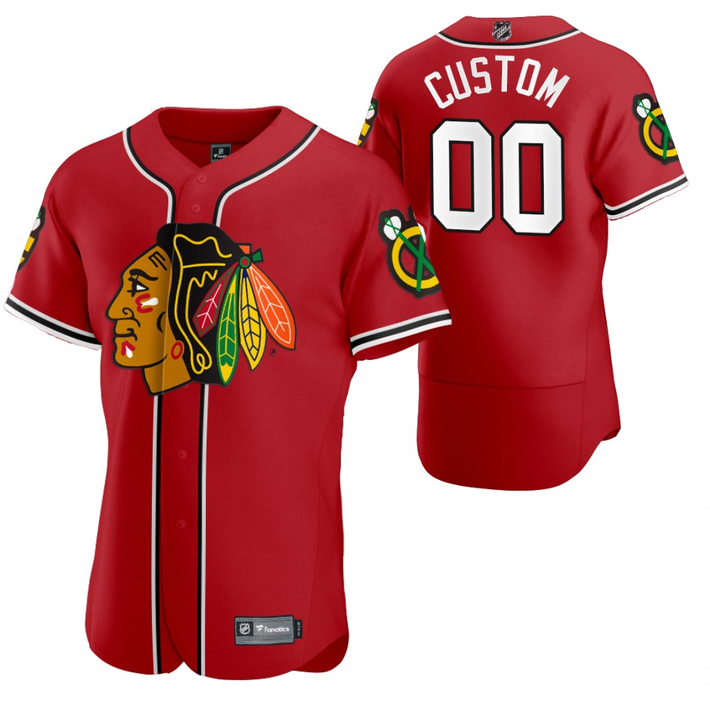 Chicago Blackhawks Custom Men 2020 NHL x MLB Crossover Edition Baseball Jersey Red